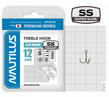 Крючок тройной Nautilus 0.8X Round Premium Series 6062SS №12 (5шт)